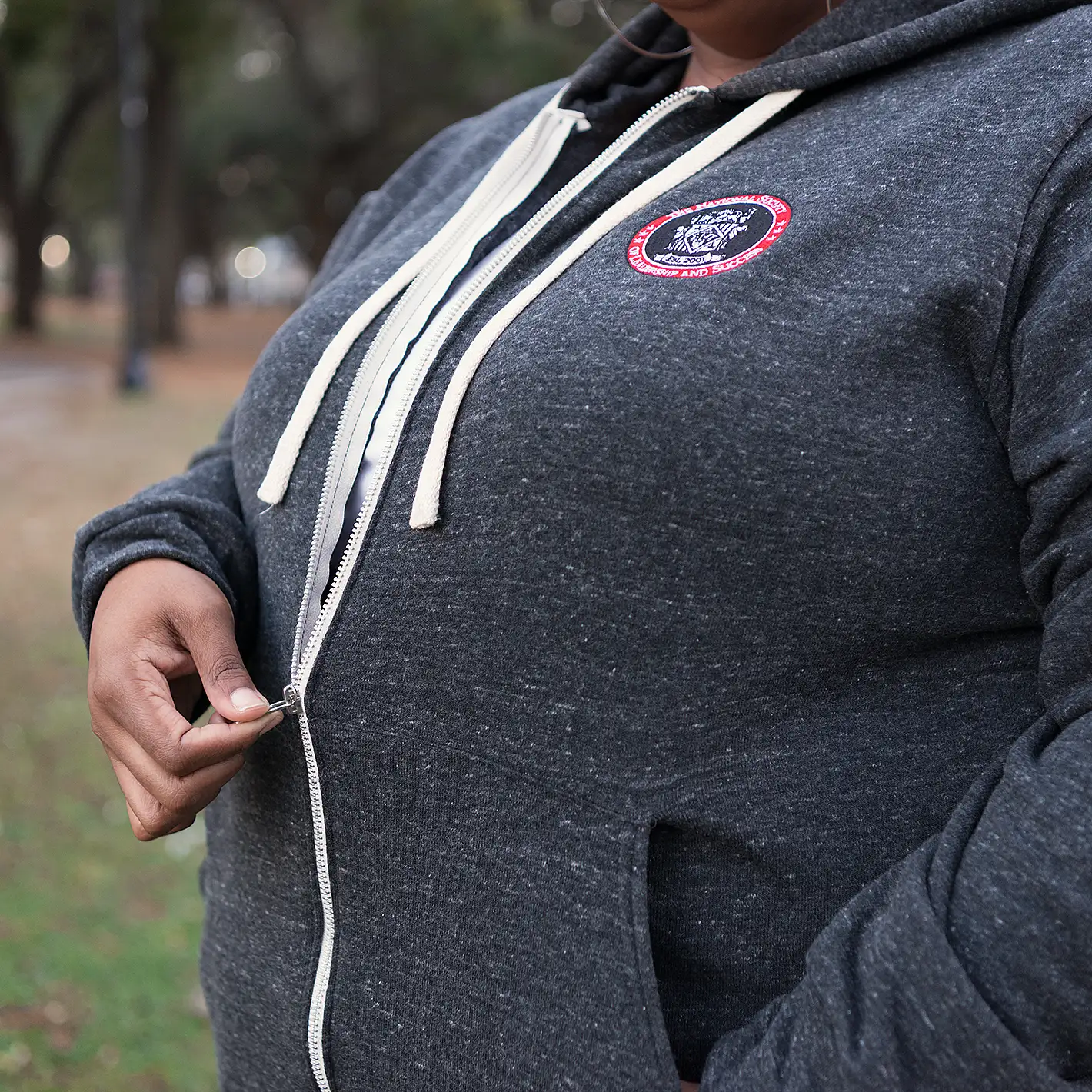 Full Zip Embroidered Hoodie - Charcoal - Image 3