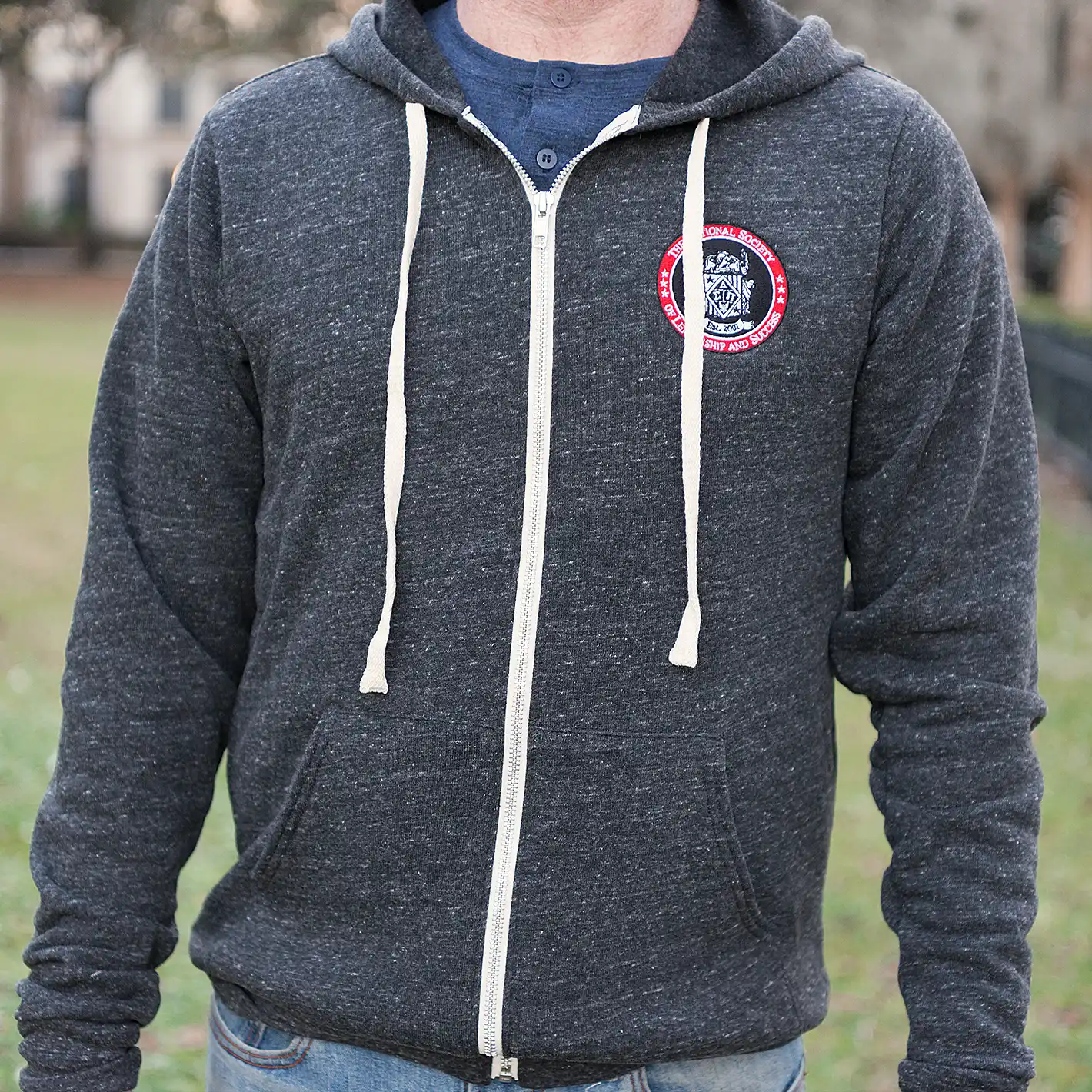 Full Zip Embroidered Hoodie - Charcoal - Image 6