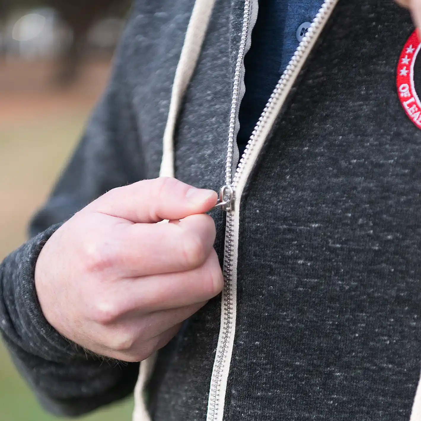Full Zip Embroidered Hoodie - Charcoal - Image 7