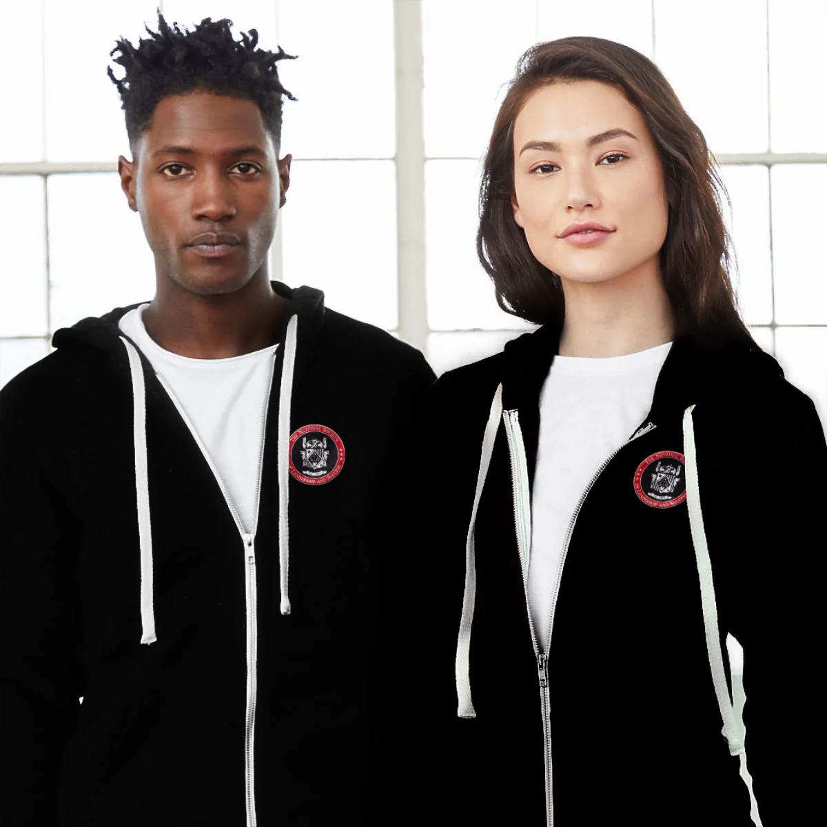 Full Zip Embroidered Hoodie - Black - Image 10