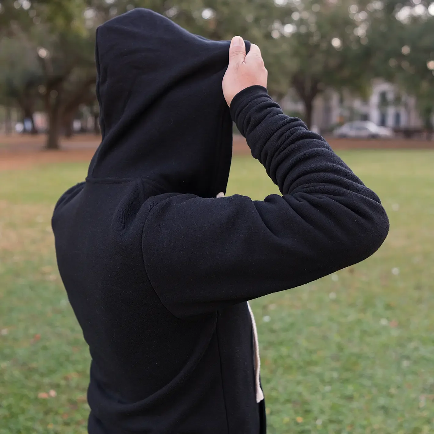 Full Zip Embroidered Hoodie - Black - Image 5