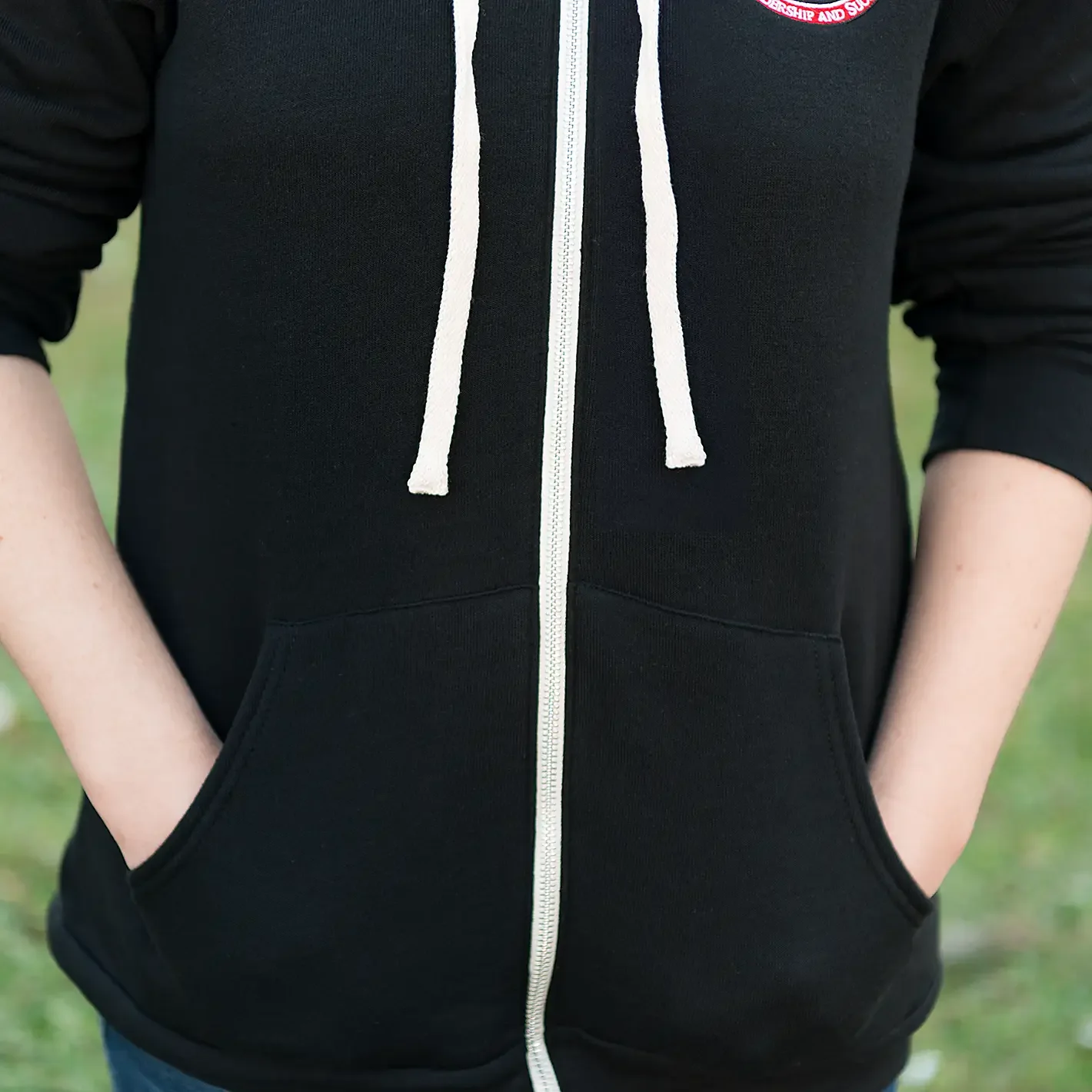 Full Zip Embroidered Hoodie - Black - Image 7