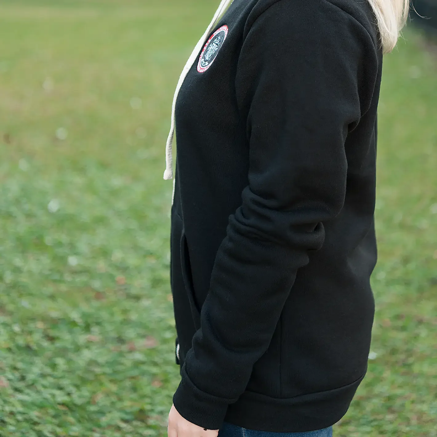 Full Zip Embroidered Hoodie - Black - Image 8