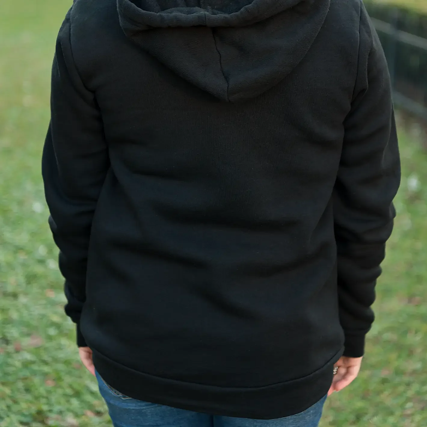 Full Zip Embroidered Hoodie - Black - Image 9